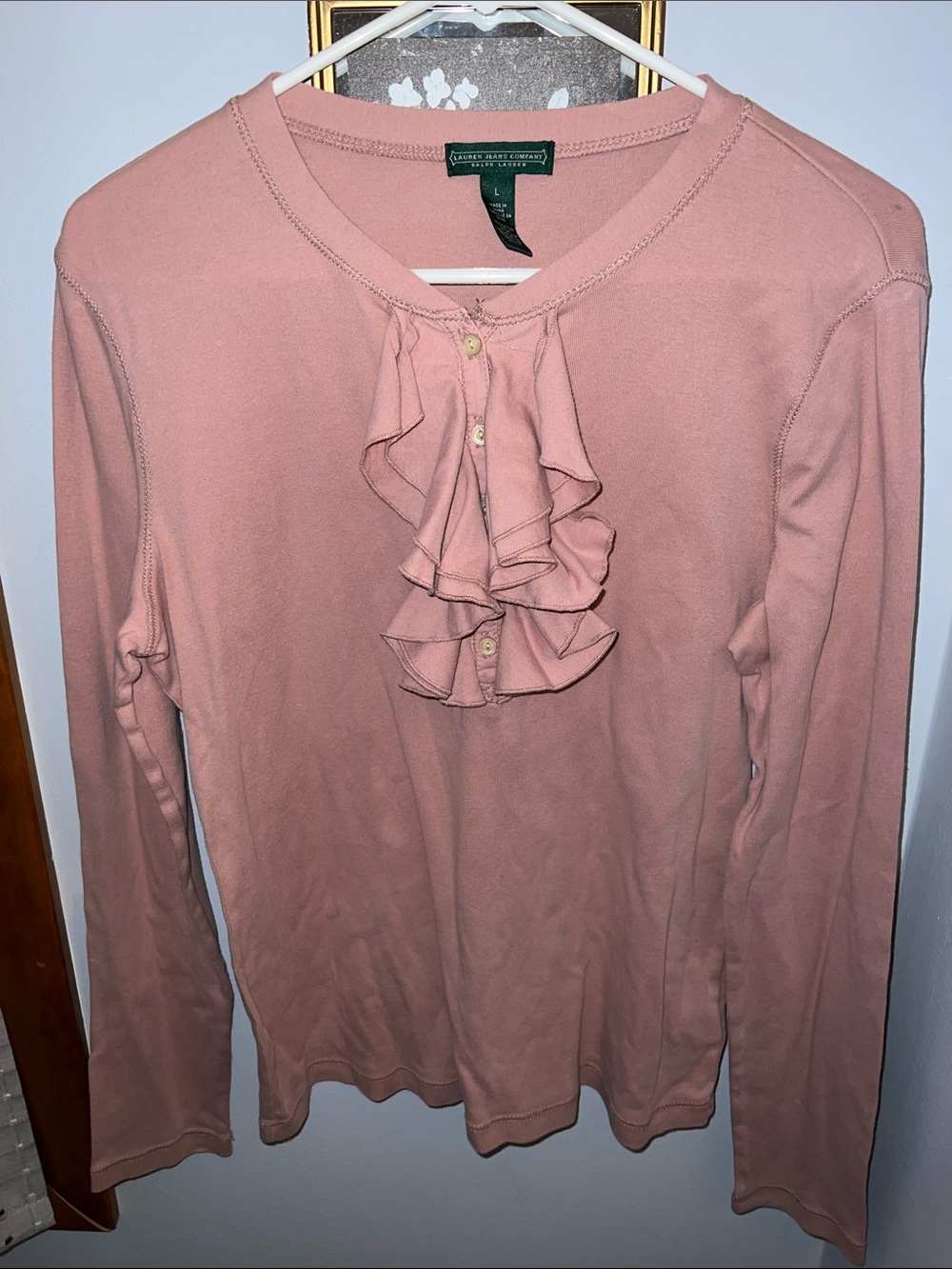 Lauren Ralph Lauren Dusty Rose Ruffle-Front Long Sleeve Top